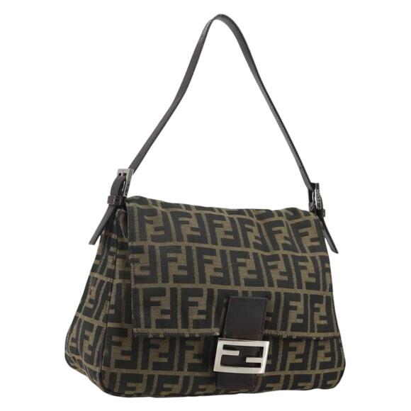 FENDI Zucca Canvas Mamma Baguette Shoulder Bag Black Brown - Picture 1 of 13